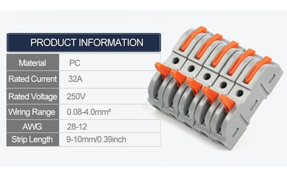 1 to 1 Inline Lever Wire Connector Kit Universal Compact Electrical Cable Terminal Block Spliceable Butt Junction 28-12 AWG