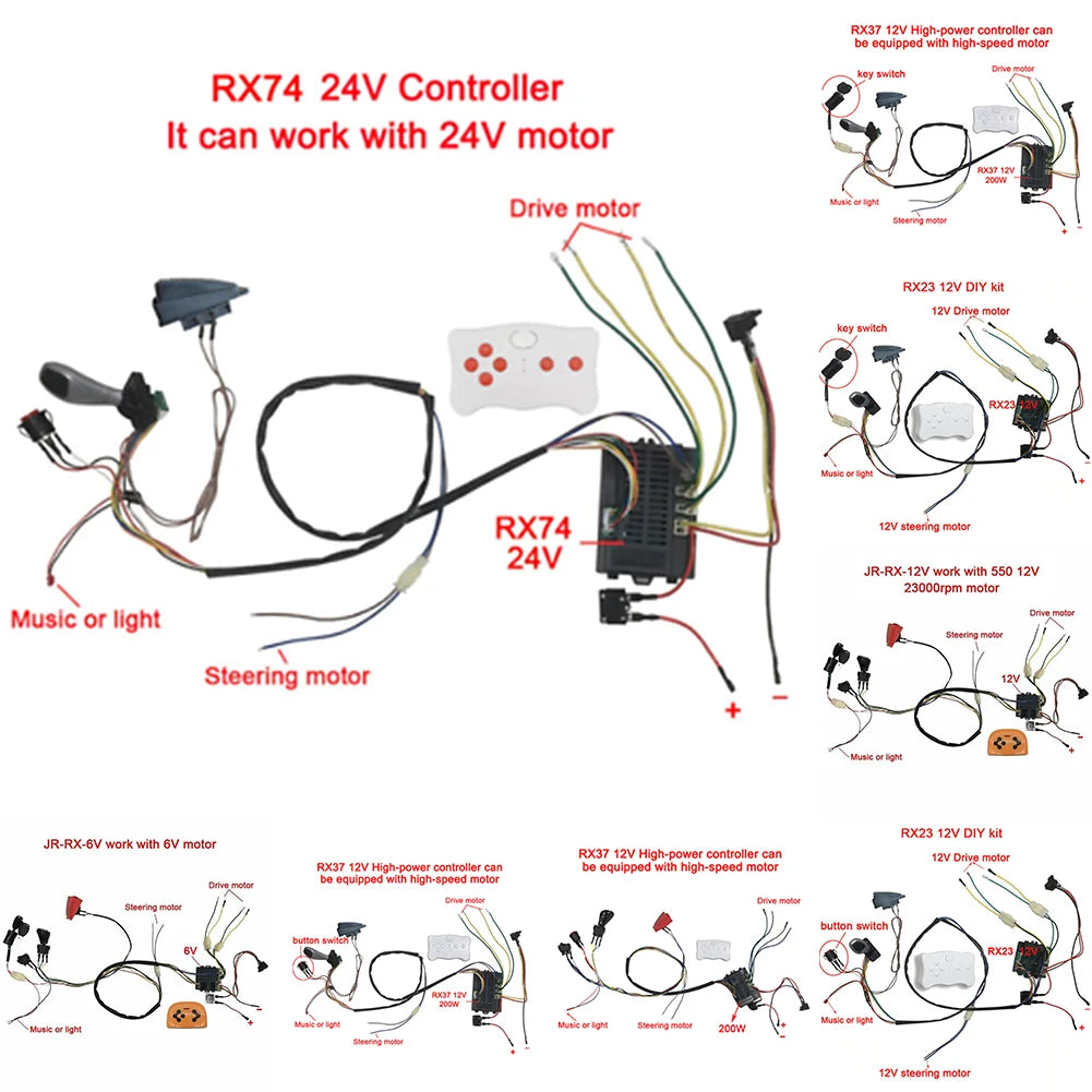 Electric Vehicle Wire Switch Kit Key button Switch JR 12V JR 6V Kids Ride On RX37 RX37 2 Weelye DIY Durability