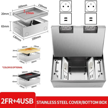 Hidden Inlaid Floor Socket Ultra-thin Design Built-in Multiple Power EU FR UN US AC Power Outlets and USB Charging Port