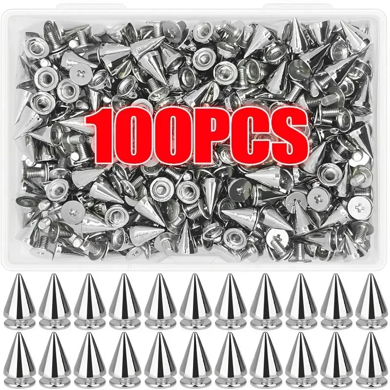 Punk Rivet Cone Spikes Screwback Studs — Silver Metal Rivets for Clothes Bag Shoe Leather Belt DIY Handcraft 10–100pcs