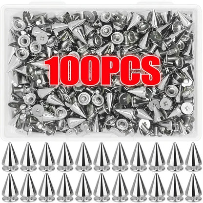 Punk Rivet Cone Spikes Screwback Studs — Silver Metal Rivets for Clothes Bag Shoe Leather Belt DIY Handcraft 10–100pcs