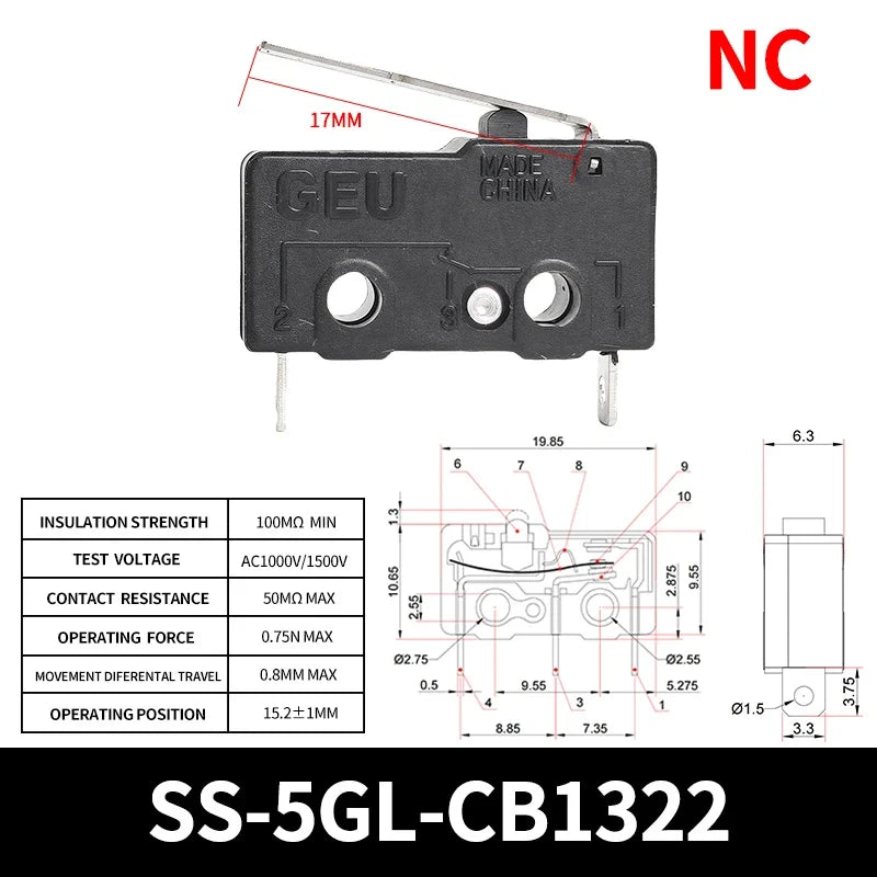 10/50/100Pcs Micro Limit Switch SPDT Snap Action, 5A 250V Mini Switch for Home Appliance, Control Circuit, DIY Projects