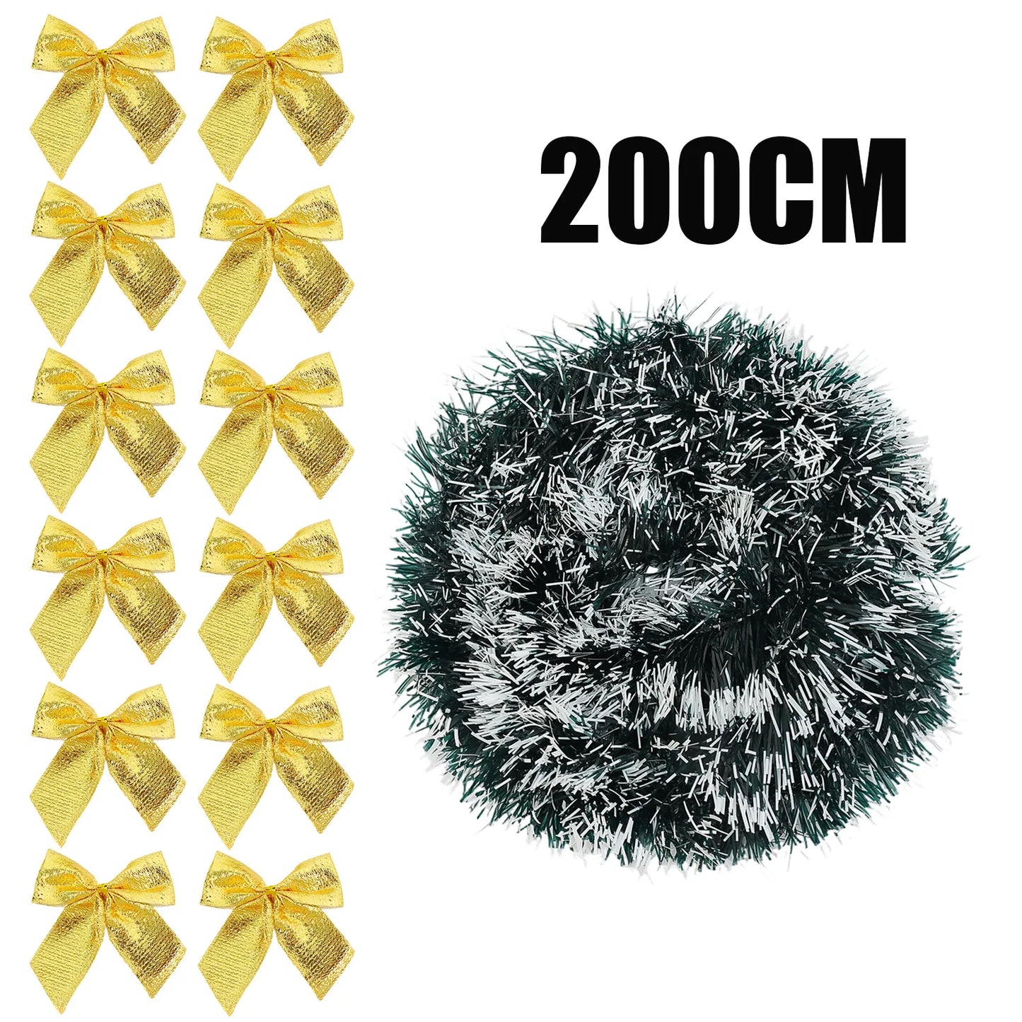 10/2M Christmas Bow Ribbon Garland Embellished Green Tinsel Xmas Tree Hanging Ornament Holiday Party Home Wedding Decoration