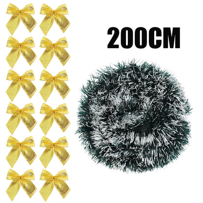 10/2M Christmas Bow Ribbon Garland Embellished Green Tinsel Xmas Tree Hanging Ornament Holiday Party Home Wedding Decoration