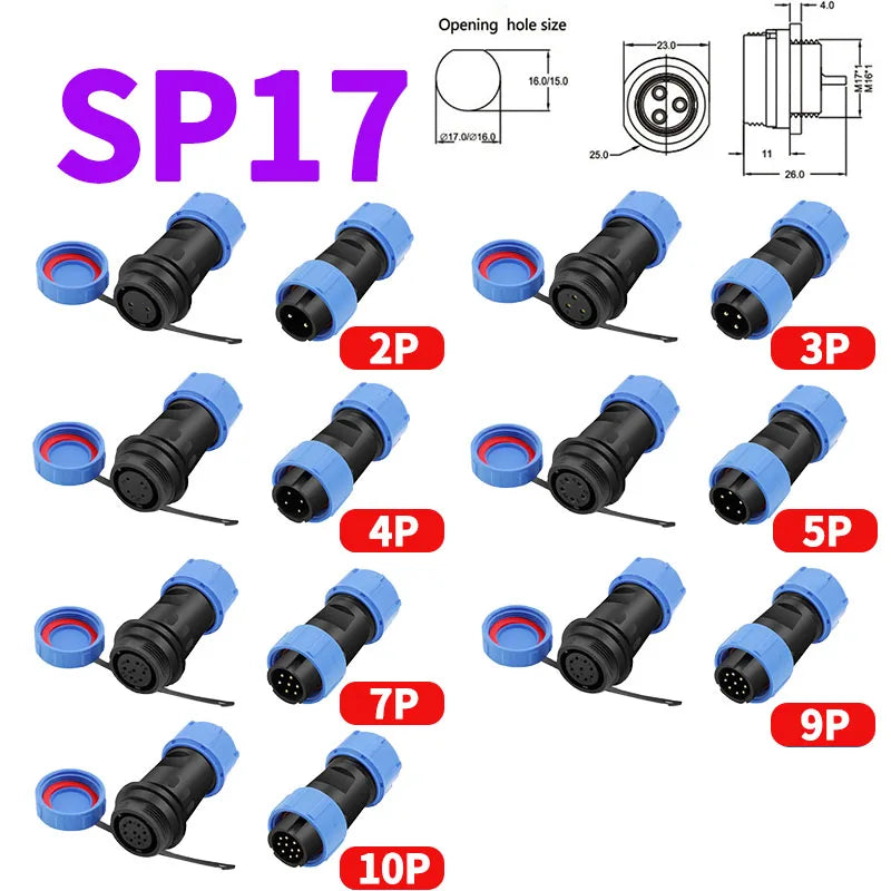 SP Series IP68 Waterproof Aviation Connector SP13 SP16 SP17 SP20 SP21 2-12Pin Panel Mount Plug and Socket