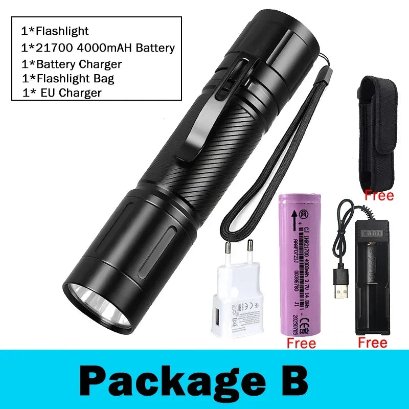 Outdoor LED Flashlight with Pen Clip Tactical Torch 6 Modes Torch Aluminum Alloys Waterproof Lantern Light for Home Camping Lamp