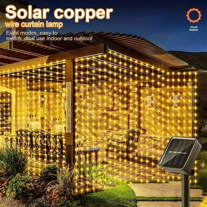 3M Solar LED Curtain String Lights with 8 Modes for Garden Christmas Wedding Party Fairy Decoration
