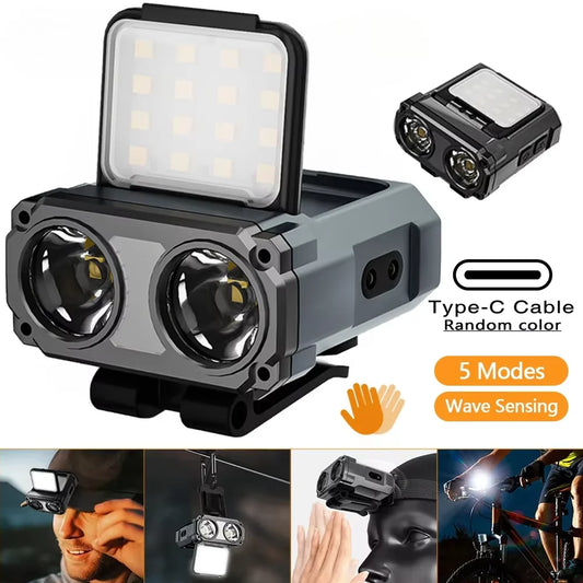 LED Sensor Headlight USB Rechargeable Portable Hat Clip Light Ultra Bright Outdoor Adventure Fishing Lighting Searchlight Torch