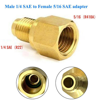 R410 Adapter Quick Coupling 14 SAE to 516 SAE Brass Connector with Valve Drive for Secure and Safe HVAC System Service