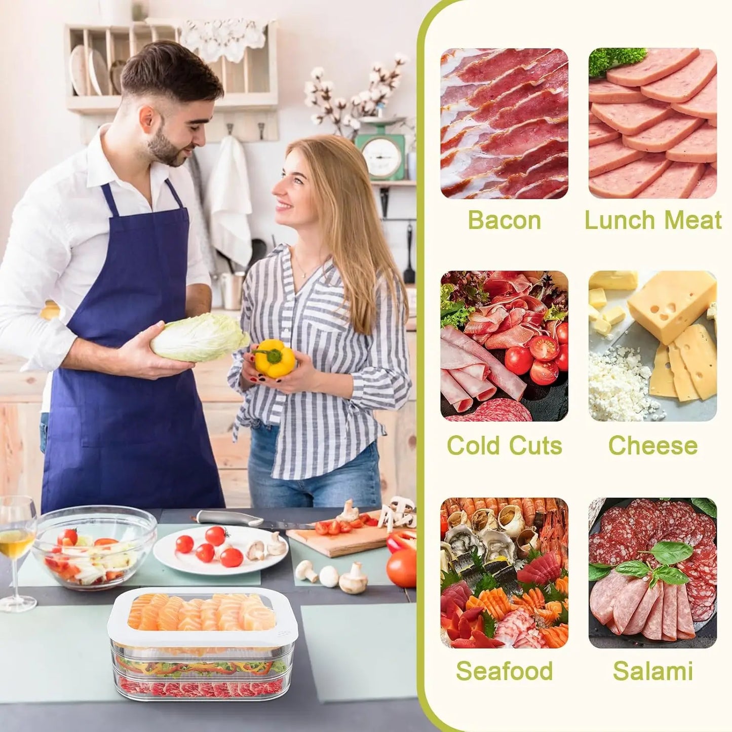 Bacon & Lunch Meat Storage Container for Fridge Stackable Box
