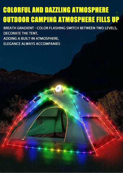 Camping String Lights Rechargeable LED Flashlight Hook lamp 4 in 1 Design 10m RGB Atmosphere Light Outdoor Waterproof Tent Light