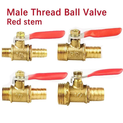 Ball Valve with 6-12mm Hose Barb and Male Thread Connectors 1/8'' 1/4'' 1/2'' for Copper Pipe Fitting Coupler Adapter