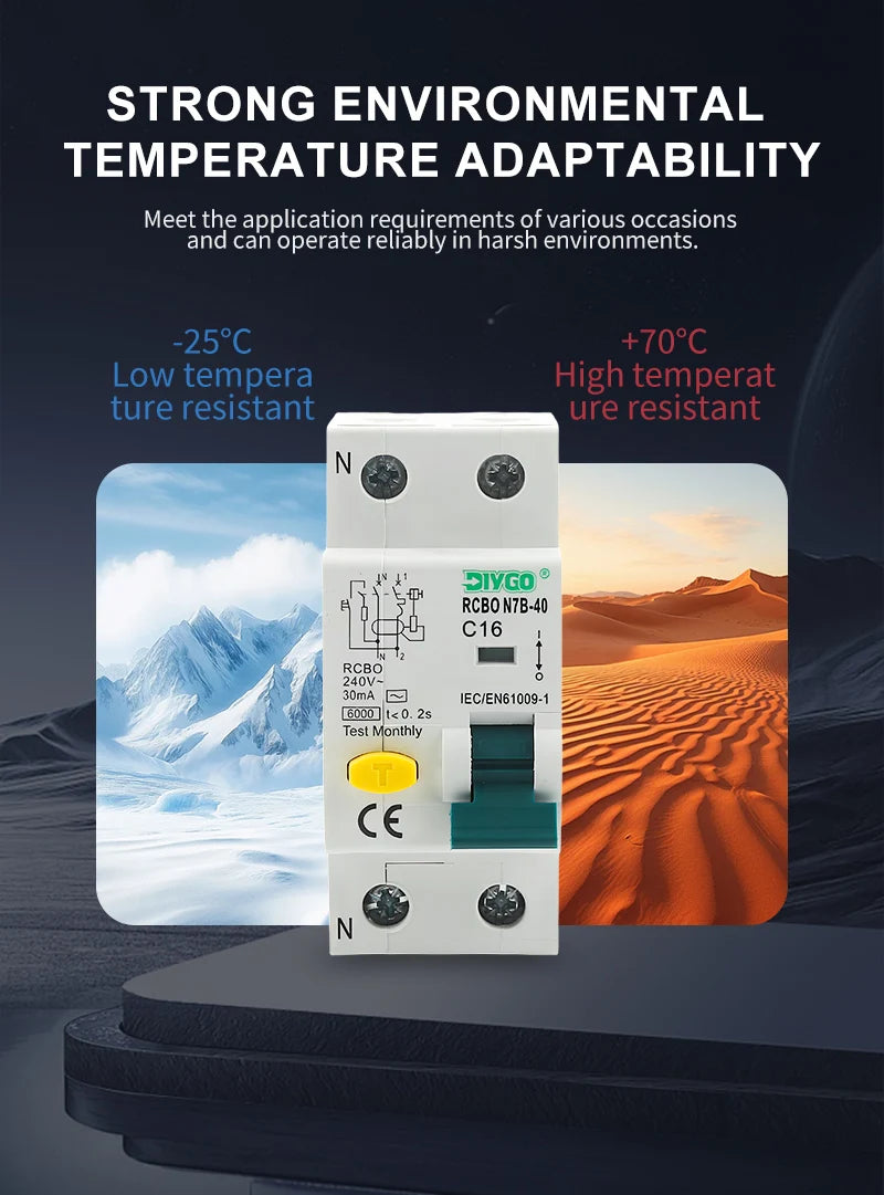 RCBO Electro-Magnetic Type Residual Current Circuit Breaker 2P 1P+N, Overcurrent and Leakage Protection 50/60Hz