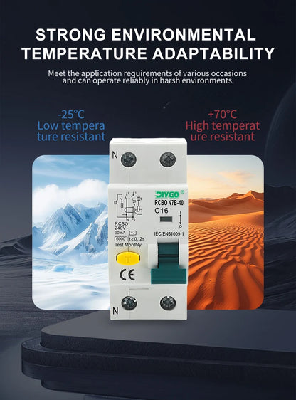 RCBO Electro-Magnetic Type Residual Current Circuit Breaker 2P 1P+N, Overcurrent and Leakage Protection 50/60Hz