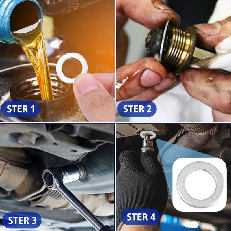 14mm Aluminum Oil Drain Plug Crush Washer Set — Universal Oil Change Gasket Kit