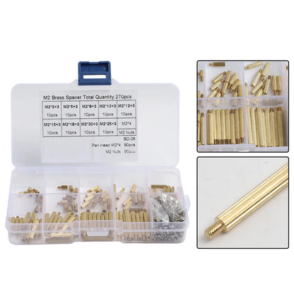 M2 Spacer Assortment Screw &amp; Nut Set 270pcs — Clear Storage Box for Electronics Assembly