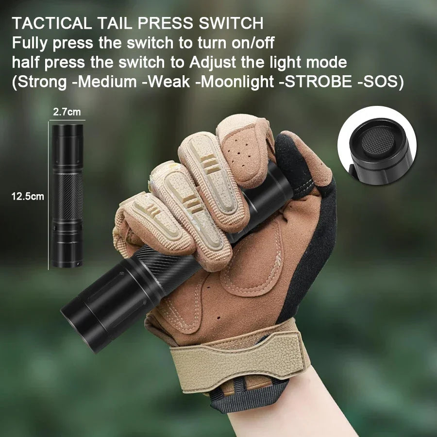 Outdoor LED Flashlight with Pen Clip Tactical Torch 6 Modes Torch Aluminum Alloys Waterproof Lantern Light for Home Camping Lamp