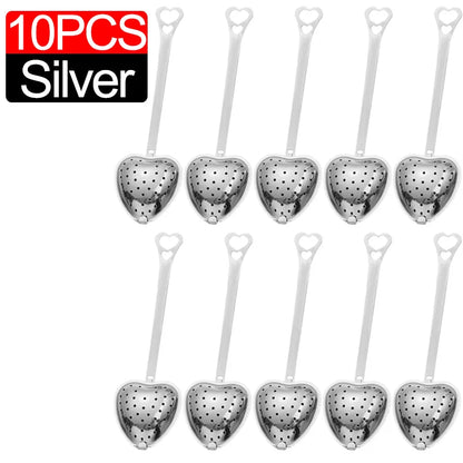 10/1pc Handle Heart-shaped Tea Filter Stainless Steel Mesh Heart Shaped Tea Strainer Spoon Tea Infuser Spoon Kitchen Accessories