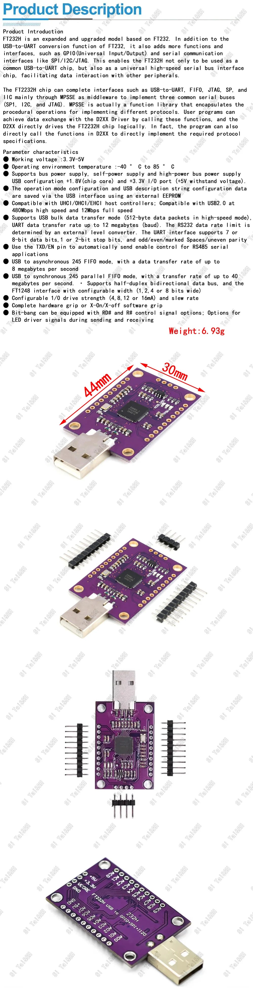 FT232H USB to JTAG UART FIFO SPI I2C High-Speed Multifunction Serial Module