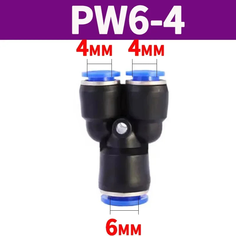 Pneumatic Push-to-Connect Fittings Kit Y W Shaped Air Water Oil Hose Connectors for Nylon Polyurethane Tubing