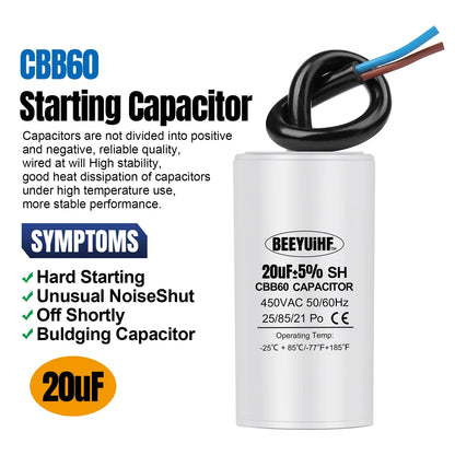 CBB60 Motor Start Capacitor 3µF–80µF 450VAC 50/60Hz with Cable