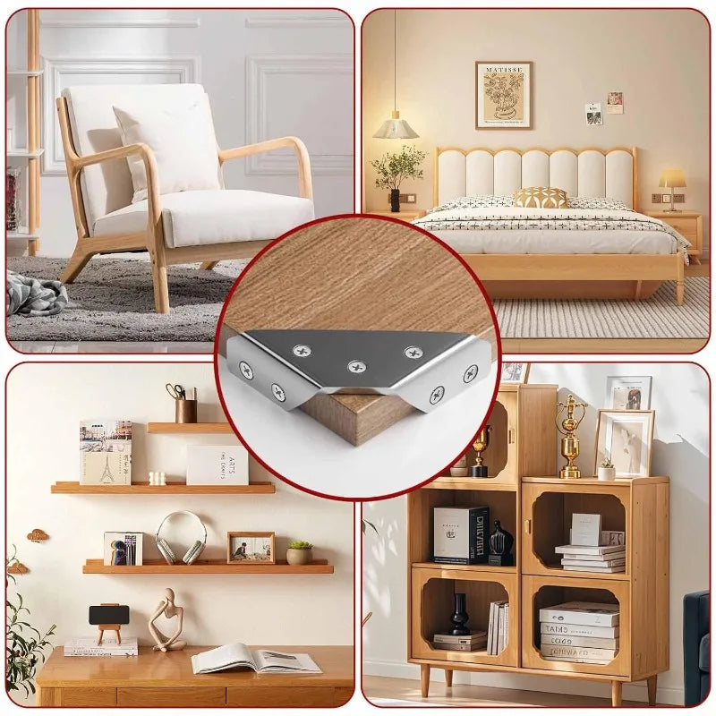 Stainless Steel Corner Brackets with Screws Furniture Corner Connector for Cabinet Angle Support Fixed Metal Brace Fasteners