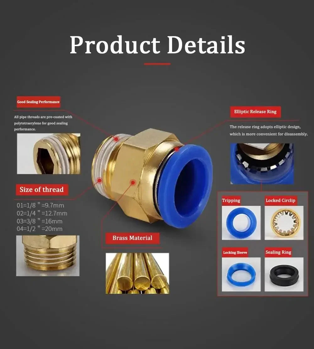 Pneumatic Fitting Air Connector PC 4mm 6mm 8mm 10mm 12mm Thread 1/8" 1/4" 3/8" 1/2" Hose Fittings Pipe Quick Connectors