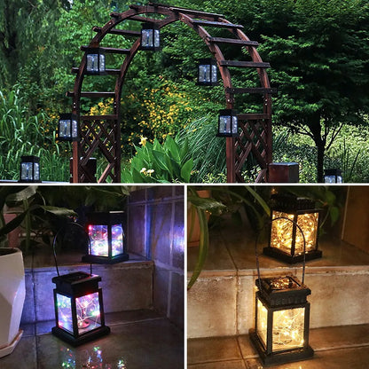 1pc LED Lantern Lamp Outdoor Garden Warm Light Waterproof Solar Powered Golden Copper Wire Hanging Lightweight