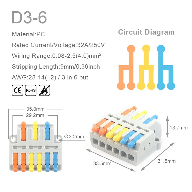 10PCS Universal Compact Wire Connector Splitter Quick Electrical Cable Splice Terminal Block for 28-12AWG Small Wiring Connector