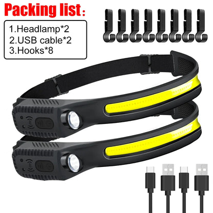 Wave Your Hand Sense COB Headlights Outdoor Cycling Lights USB Charging Night Running Lights Strong Light Silicone Headlights