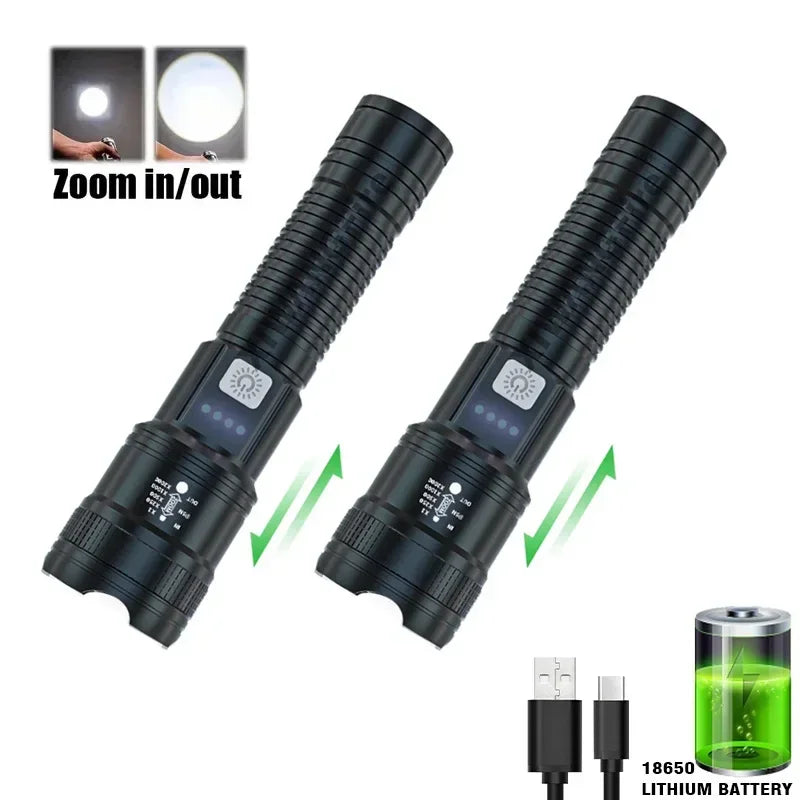 High Power LED Flashlights USB Rechargeable zoomable Light Emergency Torch Lamp For outdoor Camping Night fishing hiking lantern