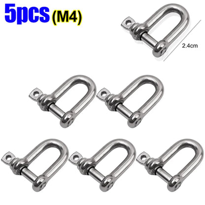 Stainless Steel D Link Shackle Ring Hooks Lifting Shackle Lock Wire Rope Clips D-Type Rigging Shackle Hooks Boat Hardware Tools