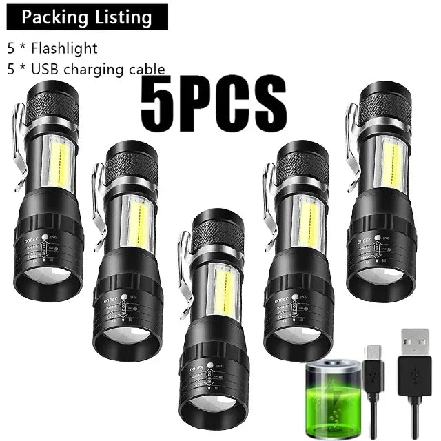 USB Rechargeable Mini Flashlight COB XPE Zoom Torch 3 Mode
