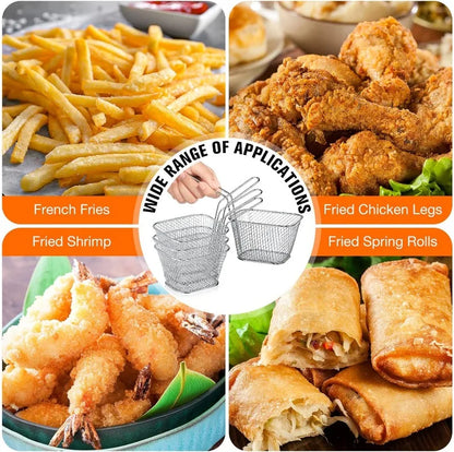 Mini Square Fry Basket Metal French Fries Chips Holder with Handle Desk Food Presentation Mesh Basket Kitchen Accessories Tools