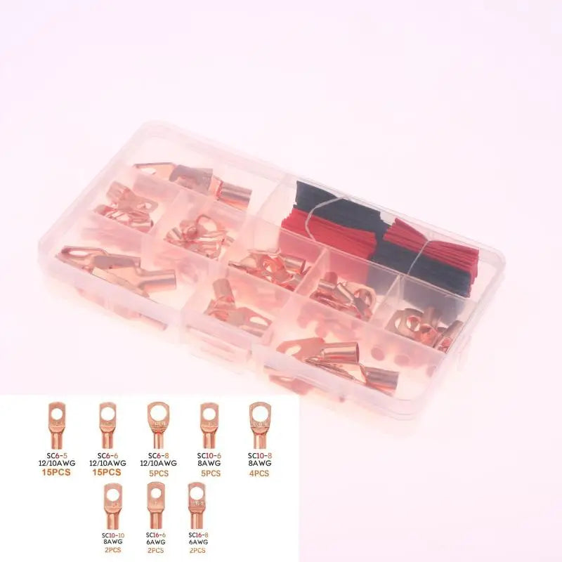 Copper Ring Terminal Lug Kit AWG 4–12 with Heat Shrink Tubing 60/100/130PCS | Battery Cable Connector Set