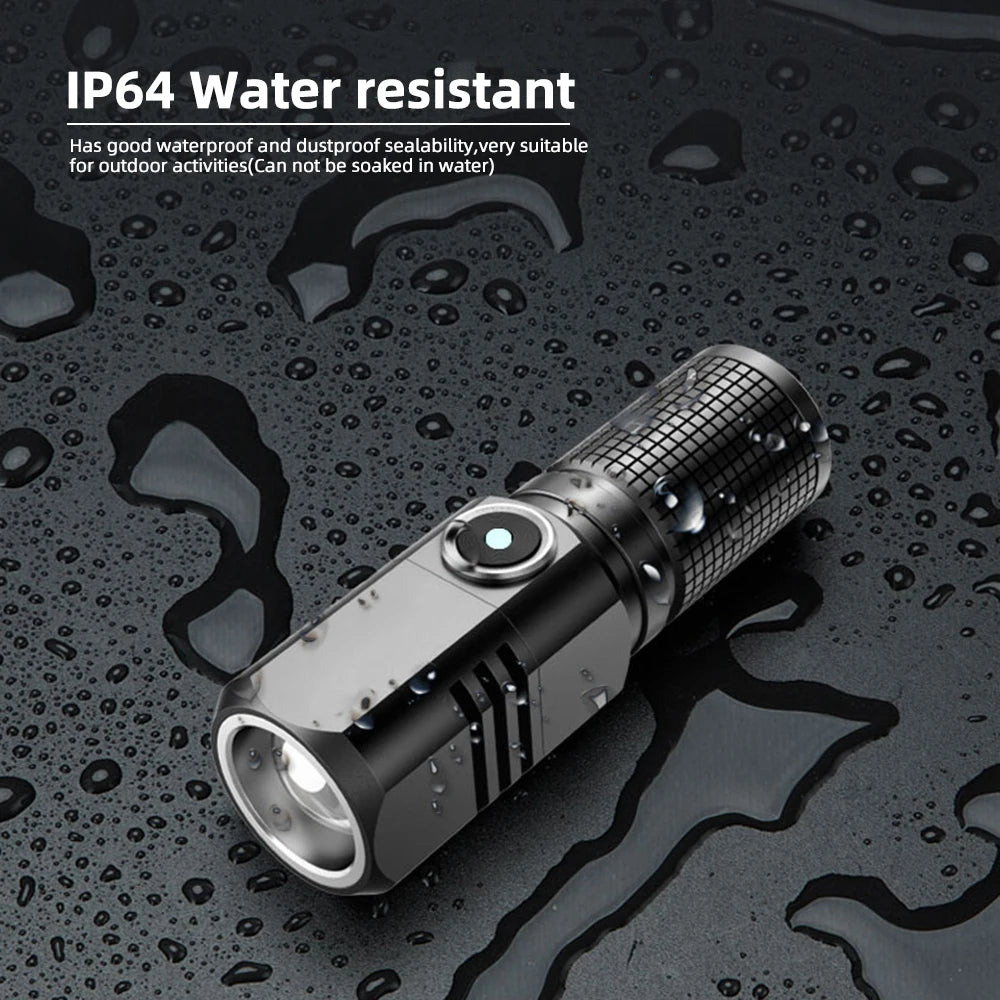 Super Bright Mini LED Flashlight USB Rechargeable Zoom Tactical Flashlight 3 Lighting Mode Outdoor Camping Fishing Torch