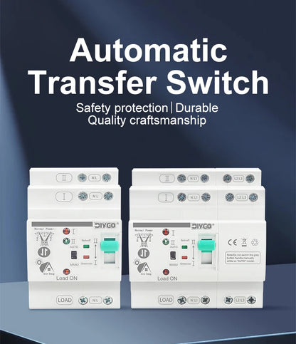 Small DIN Rail 80A 2P/4P ATS Automatic Transfer Switch, 110V/220V Dual Power PV/Solar Uninterrupted Electrical Selector Switch