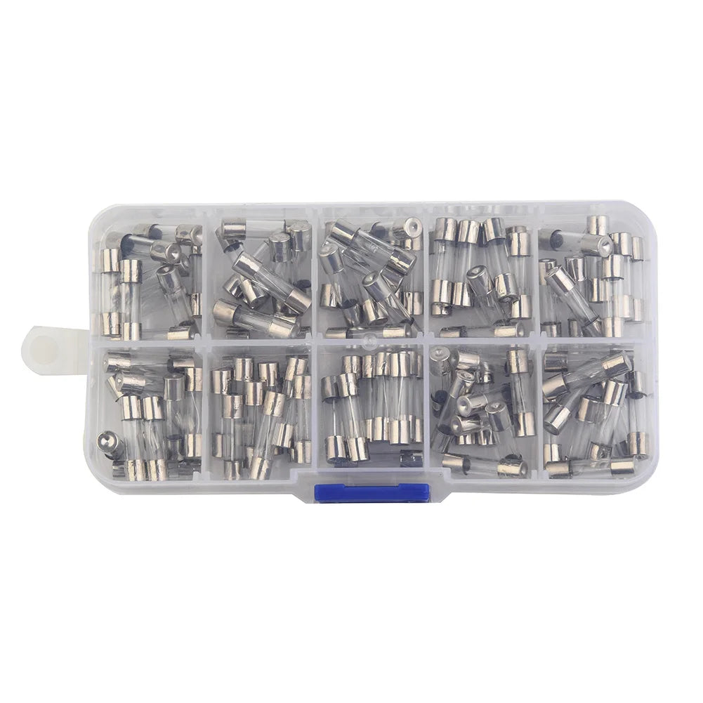 100pcs Insurance Tube Glass Fuses Kit Household 0.2A-20A 100pcs 16*12*2.1cm 250V High Quality Standard Fast Blow