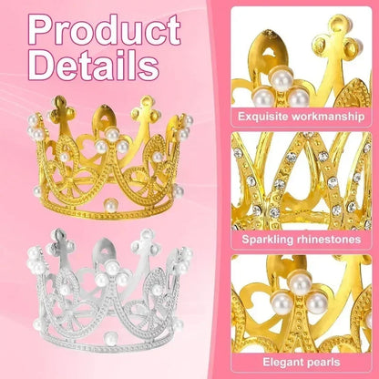 Wholesale Crown Cake Decoration Gold Silver Pearl Crown Topper Mini Princess Headwear Decoration Birthday Wedding Decor Supplies