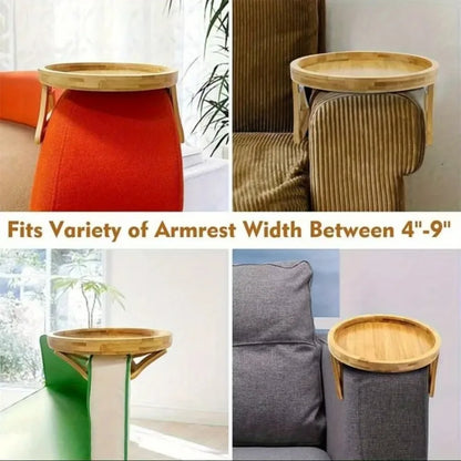 Clip On Bed Couch Arm Tray Table Foldable Sofa Armrest Holder for Snacks Breakfast Drinks Phone Remote Control Comfort