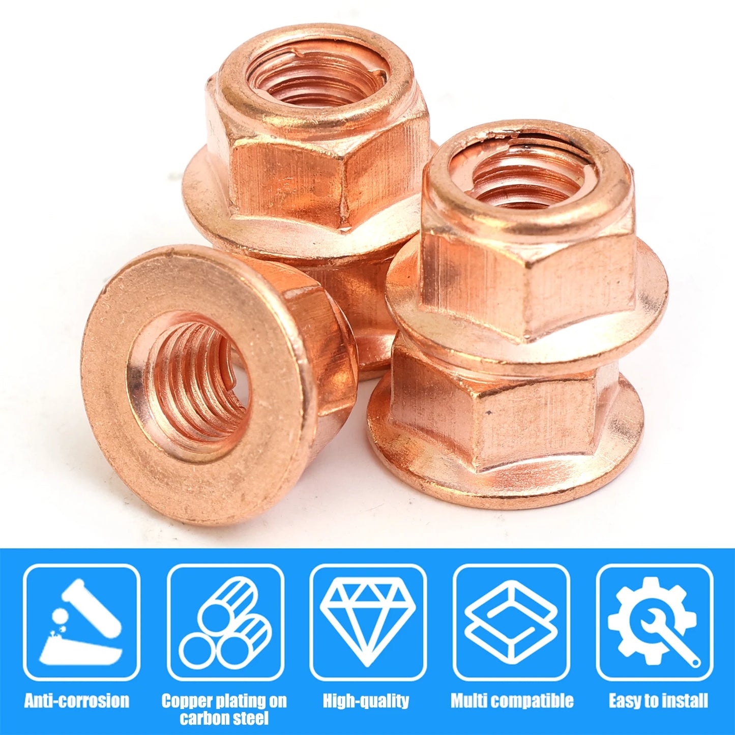 M8 Copper Exhaust Manifold Nut Flange Fastener for BMW Turbo Repair