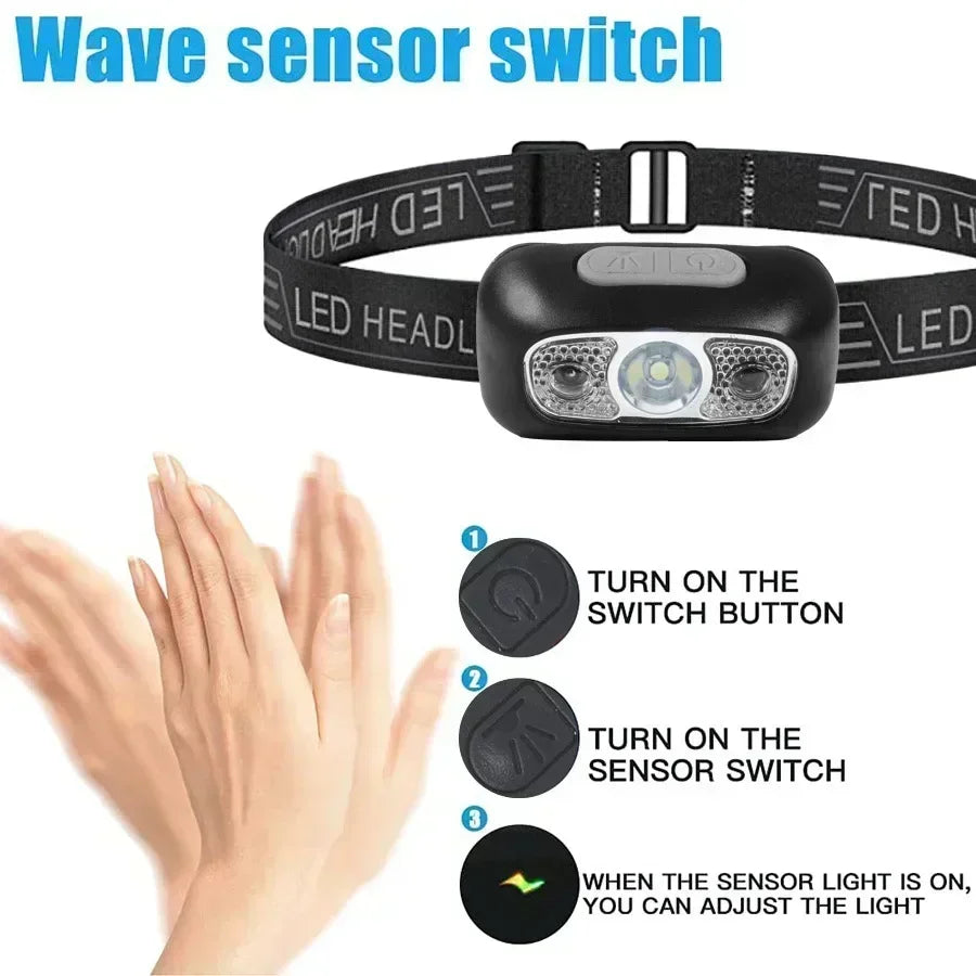 USB Rechargeable Mini Strong Light LED Sensor Headlamp Outdoor Waterproof Work Head Torch Camping Fishing Search Headlight