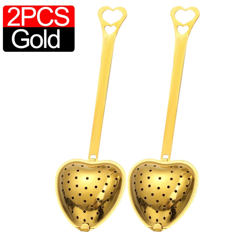 10/1pc Handle Heart-shaped Tea Filter Stainless Steel Mesh Heart Shaped Tea Strainer Spoon Tea Infuser Spoon Kitchen Accessories