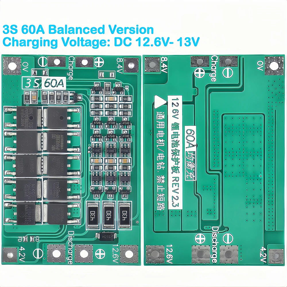 3S 4S Lithium Battery BMS Protection Board 40A 60A with Balance and Enhance Functions for Drill Motor 11.1V-16.8V Li-ion Cells