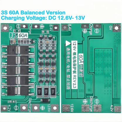 3S 4S Lithium Battery BMS Protection Board 40A 60A with Balance and Enhance Functions for Drill Motor 11.1V-16.8V Li-ion Cells