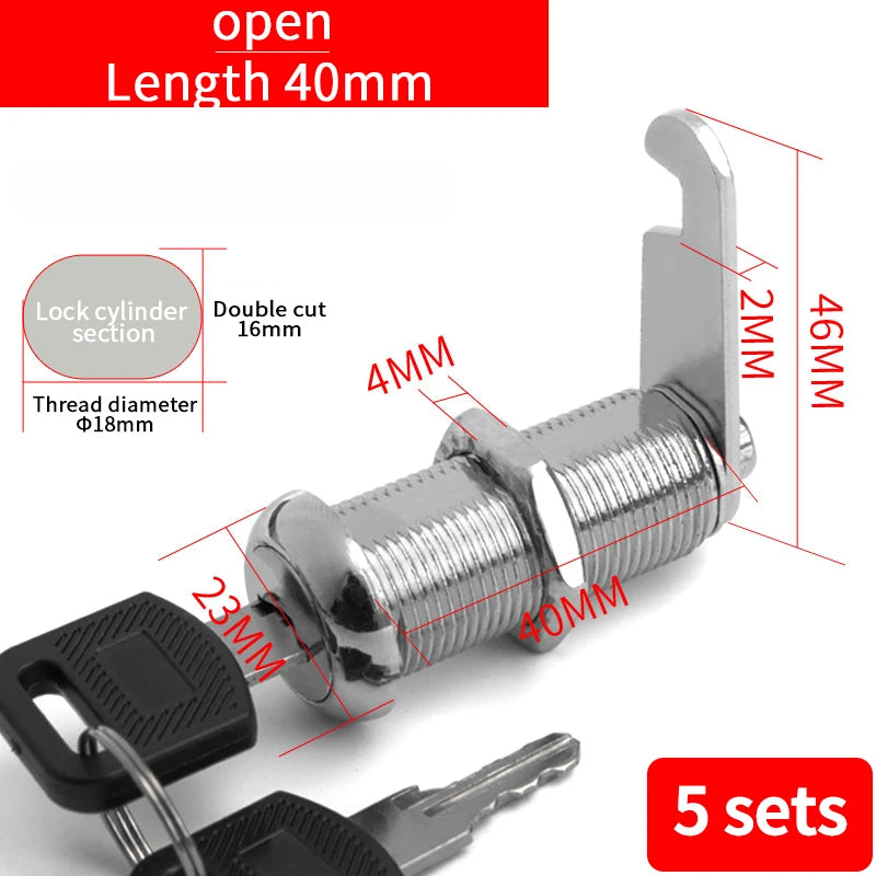 Cabinet Cam Lock Set Two-Sided Keyed Alike 16MM-30MM Cylinder Cam Locks for Mailbox File Drawer Compartment