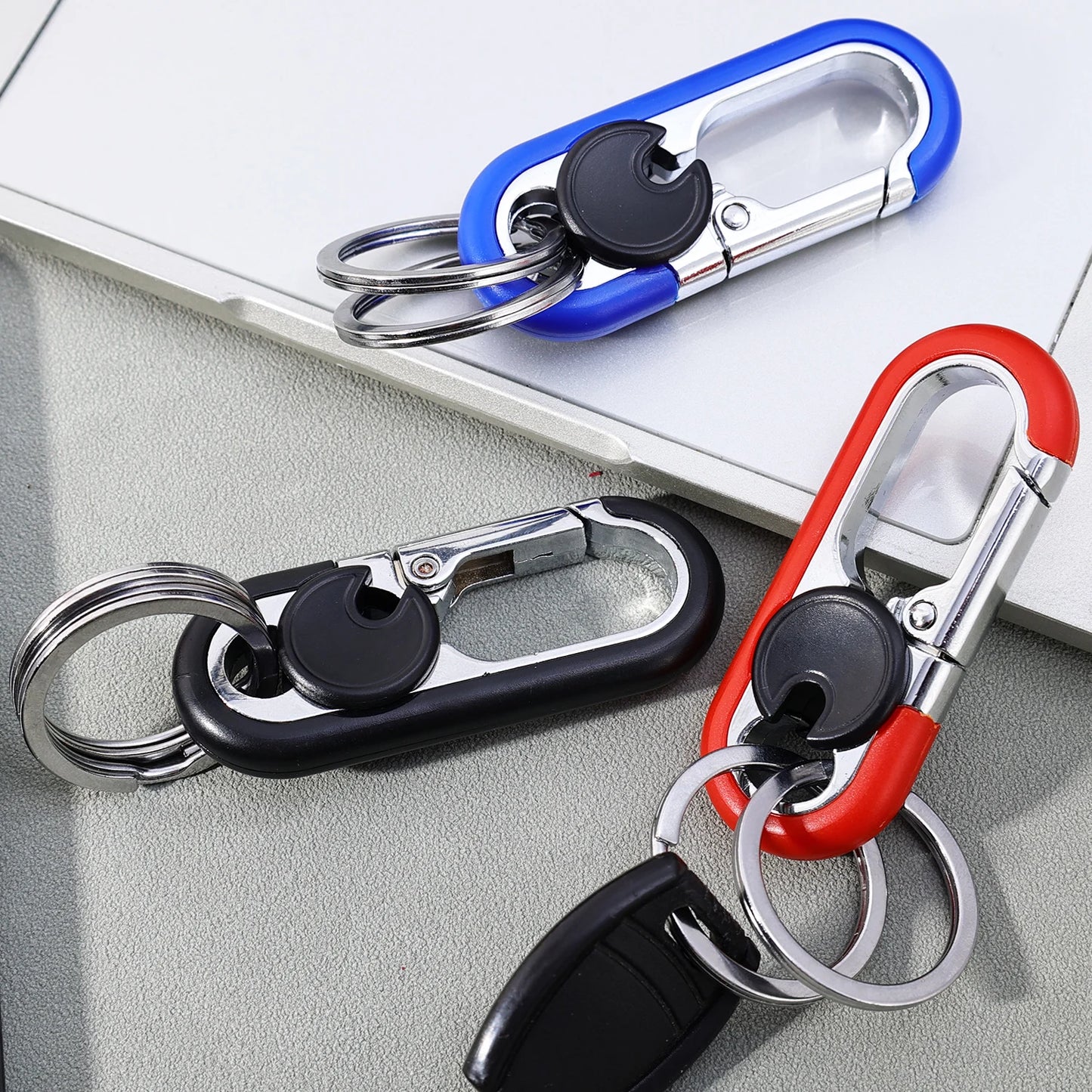 Men Stainless Steel Keychain Hook Carabiner Bottle Opener Double Ring
