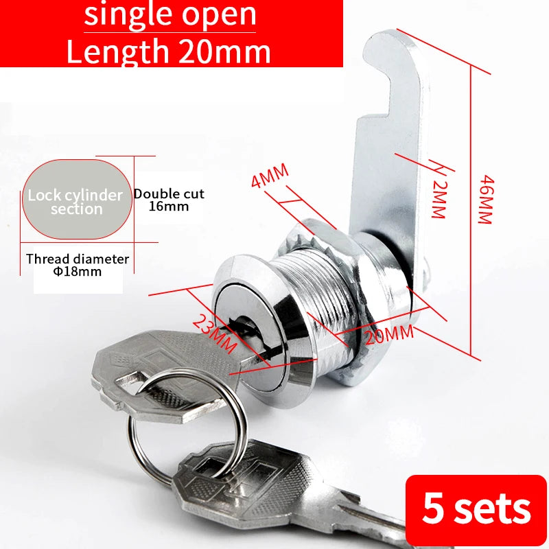 Cabinet Cam Lock Set Two-Sided Keyed Alike 16MM-30MM Cylinder Cam Locks for Mailbox File Drawer Compartment