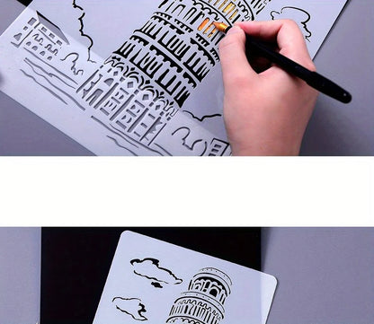 A4 DIY Painting Wall Stencil Airbrush   Drawing Copy Templates London Bridge Big Ben castle Burj Al Arab Five Towers White House