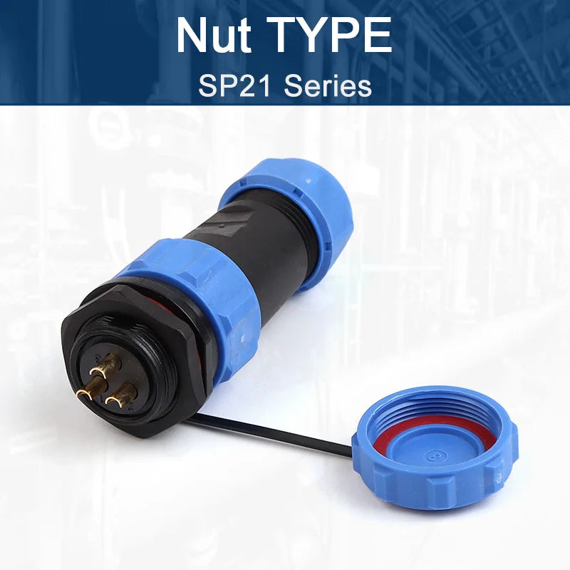 SP21 Nut Flange Docking Waterproof Aviation Connectors 2/3/4/5/7/9/12 Pins Panel Mount Cable Wire IP68 Male Female Plug Socket